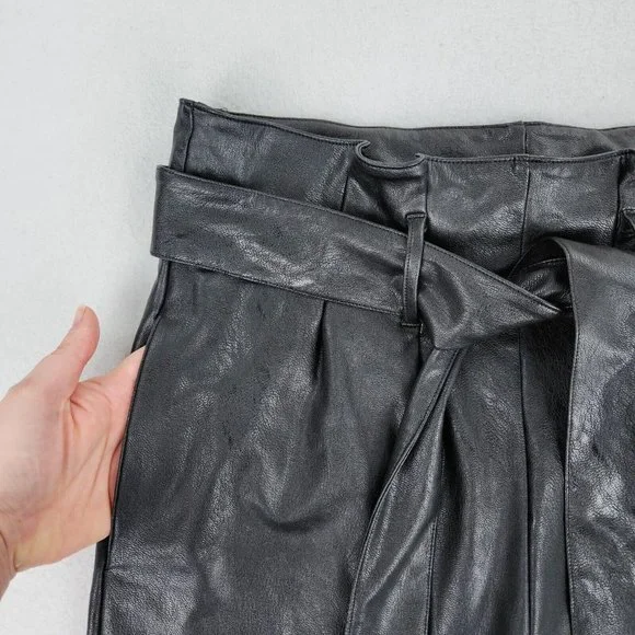 Commando Pants Womens Medium Black Faux Leather Paperbag Waist Belted Vegan - Picture 3 of 12